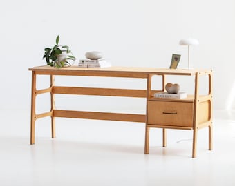 Computer desk with drawer, Plywood desk, wooden handmade desk,  Mid century Modern home Ooffice desk, Custom size