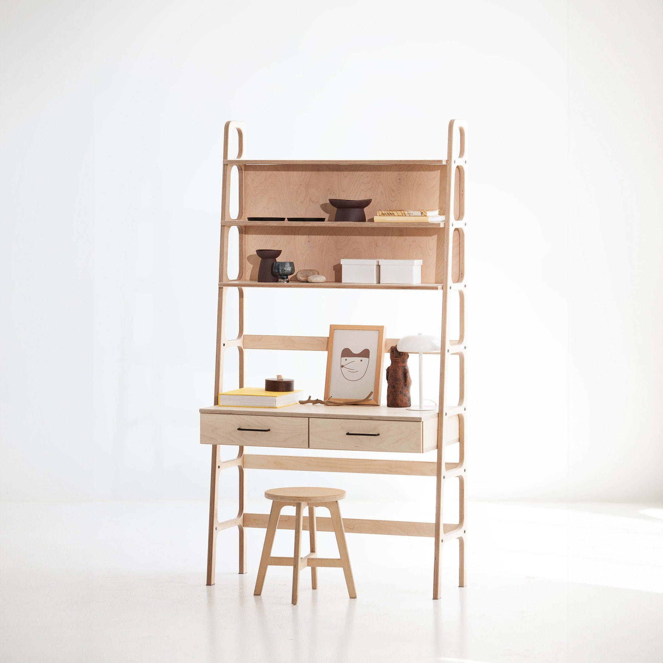 Bureau Bibliothèque, Table D'ordinateur Scandinave, Bibliothèque Mid-Century Moderne, Bureau En Bois, Étagère Échelle, Pour Ordinateur Portable