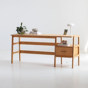 Desk with drawer, Minimalist Desk for Computer, Mid century modern Desk for Office, Modern Scandinavian Wooden Desk