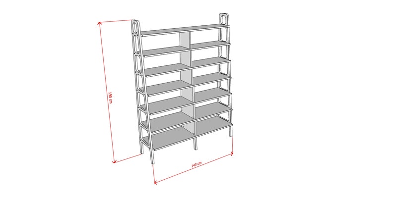 Wide Mid Century Modern Bookcase, Custom bookcase Walnut bookcase, Ladder bookshelf, Mid century bookcase, Handmade furniture, Shelving unit image 6