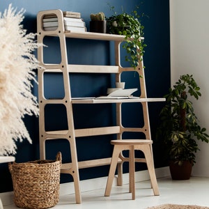 Tall bookcase desk, Scandinavian Computer desk, Wood desk, Computer desk, Office desk, Handmade furniture