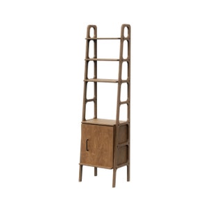 Mid Century Bookcase with Cabinet, Wooden bookcase, Vintage Ladder Bookshelf, Scandinavian Bookshelf, Japandi bookcase Walnut