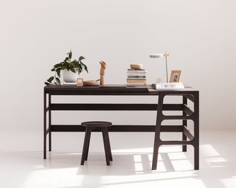 Bureau d'angle noir, bureau en forme de L, milieu du siècle moderne, bureau scandinave moderne, bureau en bois, bureau d'ordinateur, bureau en forme de L