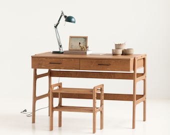 Minimalist Wooden Desk: Mid-Century Modern Scandinavian Computer Desk, Desk with drawers