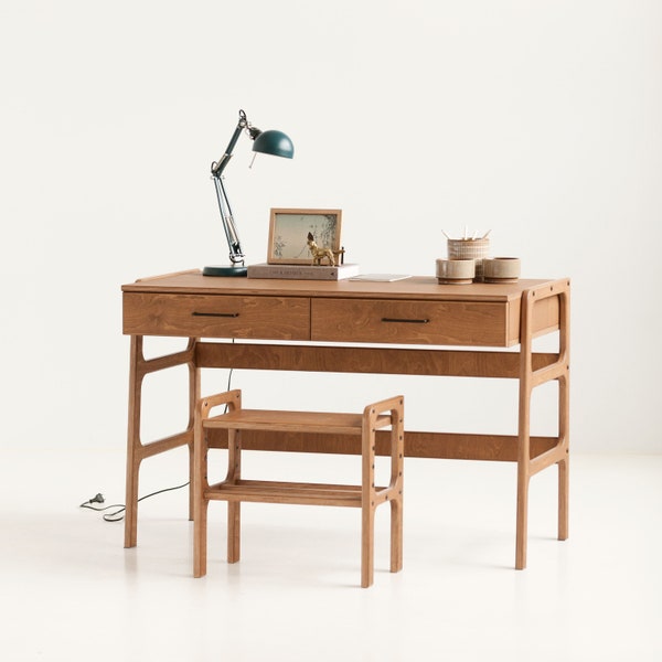 Minimalist Desk for Computer, Modern Scandinavian Desk Wooden, Mid Century Modern Desk for Office