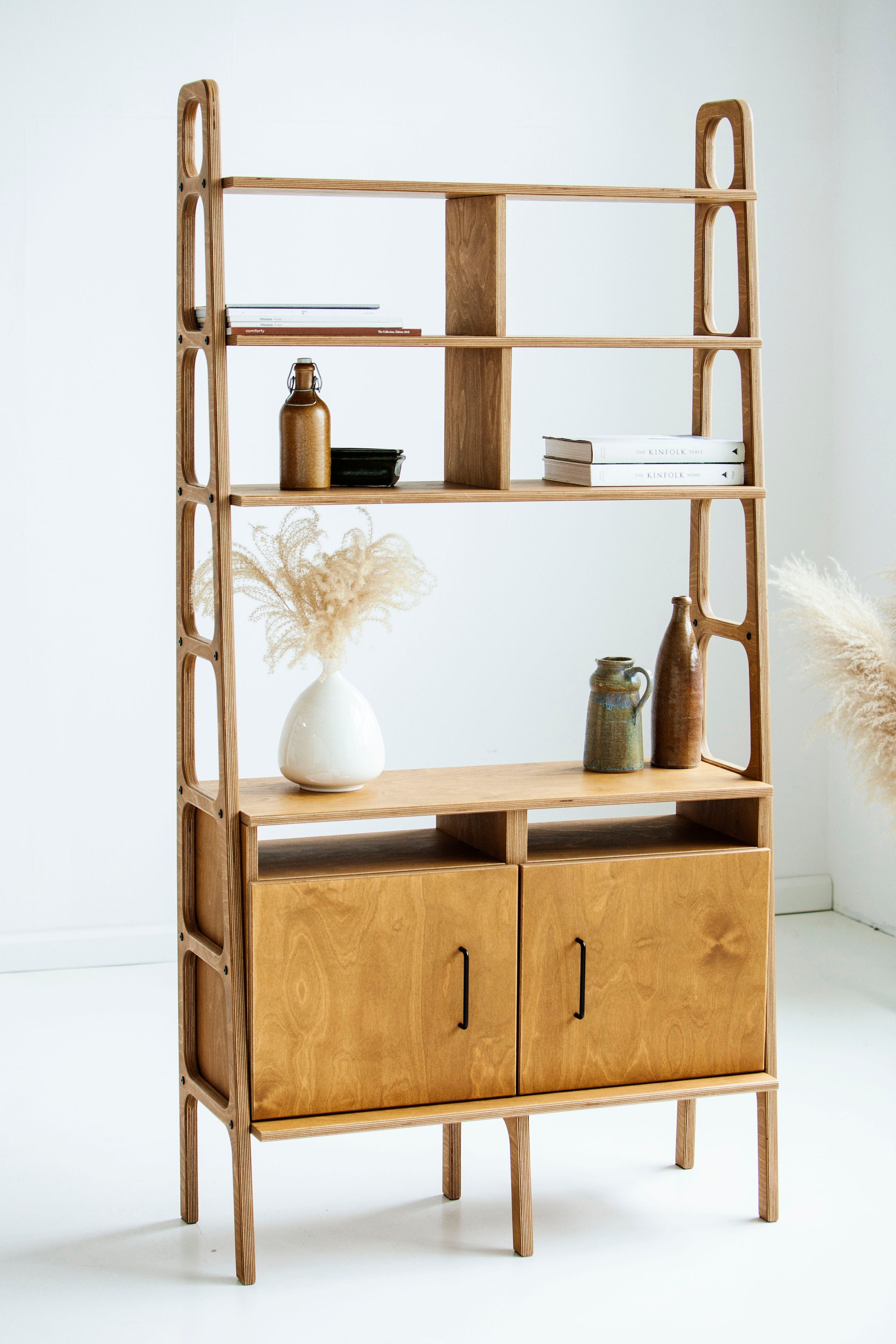 Home Office Book Shelf Mid Century Modern Bookcase Storage Etsy