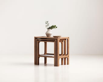 Handmade Wooden Nesting Coffee Table Set: Mid-Century Modern Handmade furniture, vintage coffee table