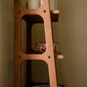 Mid Century Bookcase with Cabinet, Wooden bookcase, Vintage Ladder Bookshelf, Scandinavian Bookshelf, Japandi bookcase image 6