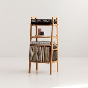 Record player stand, Midcentury bookcase, Ladder bookshelf, Mid century modern bookcase, Scandinavian furniture, Wooden bookcase