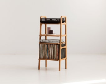 Record player stand, Midcentury ladder shelf bookcase, Mid century modern bookcase, Scandinavian furniture, Wooden bookcase