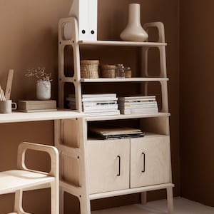 Bookcase, Wooden bookcase, Mid Century Modern Bookshelf, Cabinet storage, modular bookcase, Bookcase with doors