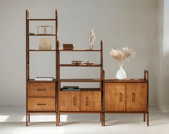 Modular Plywood Wall Shelving: Scandinavian Mid-Century Bookcase