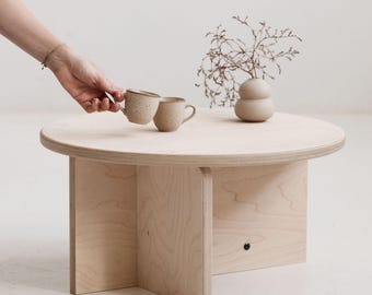Wooden Round Coffee Table: Japandi Mid-Century Modern coffee table