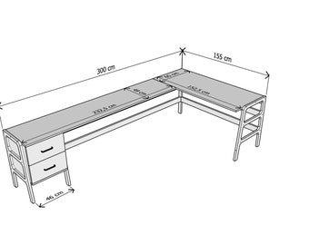 Hoekbureau, L-vormig bureau, Computerbureau, Modern bureau uit het midden van de eeuw, Schrijfbureau, Walnootbureau, L-vormig bureau, Houten bureau, Muziekbureau