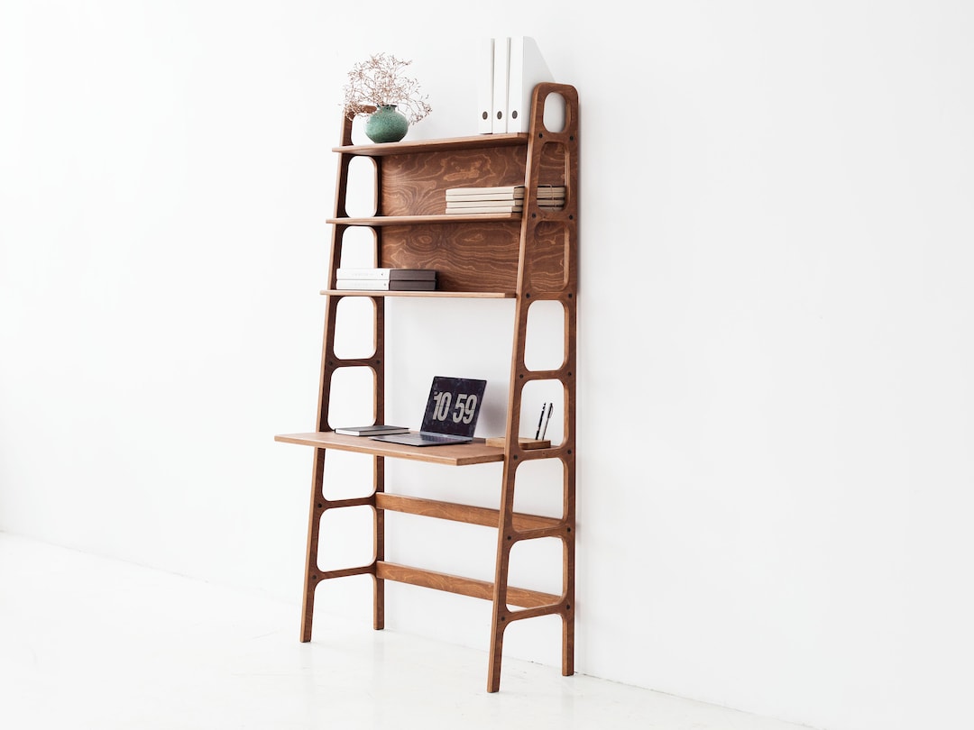 Mid Century Desk, Wood Desk, Bookcase Desk, Mid Century Modern