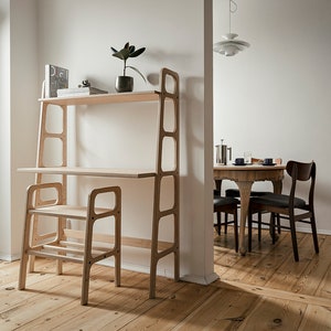 Mid Century Modern Schreibtisch mit Bücherregal - Massivholz Schreibtisch, Computertisch, Kleines Möbel für das Home Office