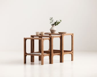 Mesa de centro de madera hecha a mano, mesa de centro boho moderna, mesa nido, mesa de centro cuadrada, mesa de sofá, mesa de centro moderna de mediados de siglo