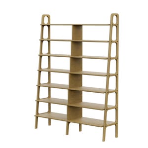 Wide Mid Century Modern Bookcase, Custom Walnut bookcase, Ladder bookshelf, Modular storage, Handmade furniture, Shelving unit image 16
