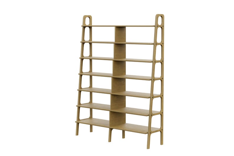 Wide Mid Century Modern Bookcase, Custom Walnut bookcase, Ladder bookshelf, Modular storage, Handmade furniture, Shelving unit image 16