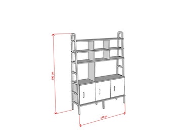 Wandmeubel, wandopslag, ladderboekenplank, moderne boekenkast uit het midden van de eeuw, stellingkast, handgemaakte boekenkast, aangepaste boekenkast