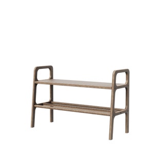 Banc en bois de rangement, banc moderne du milieu du siècle, banc dentrée du milieu du siècle, banc de couloir scandinave, banc scandinave en contreplaqué Antic Oak