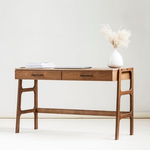 Desk with drawers, Scandinavian desk, Computer desk, Mid Century Modern Desk for Office, Minimalist Desk for Computer, Walnut desk, Console