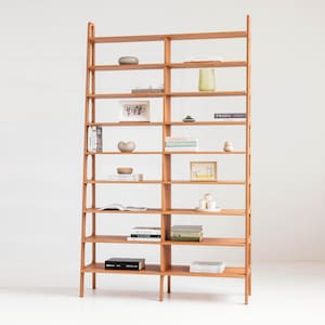 Tower Bookcase 240 cm, Floor to Ceiling Bookshelf 97-189 cm Wide, 9 Shelf Levels, Mid Century Modern Ladder Shelf, Custom Size