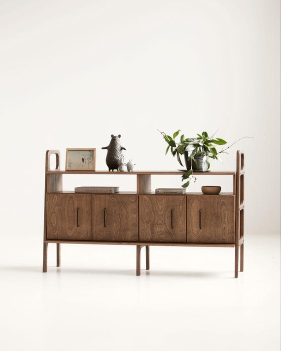 Mid-Century Sideboard offen, mit zwei Fächern · 143 cm breit · Holz, handgefertigt · Wunschmaß möglich