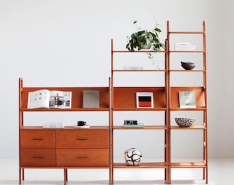Modular shelving | Handmade Mid-Century Walnut Bookshelf: Japandi Modern Open Shelving