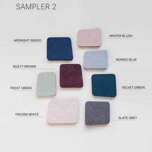 May include: A colour chart with ten paint samples, labelled with names such as "Midnight Indigo", "Rusty Brown", "Winter Blush", and "Slate Grey".