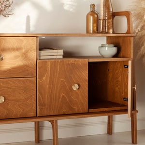 Credenza in legno, credenza moderna in noce della metà del secolo, buffet della credenza, console multimediale porta TV, buffet della credenza, arredamento per la casa, credenza immagine 2