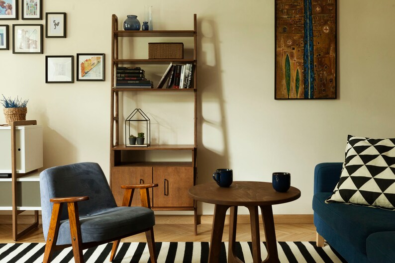 Mid Century Modern Ladder Bookshelf Modular Wall Shelving Etsy