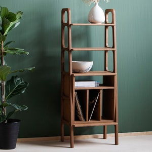Handmade bookcase, Midcentury home, Vinyl record storage, Record player stand, Bookshelf, Mid century modern, Handmade furniture