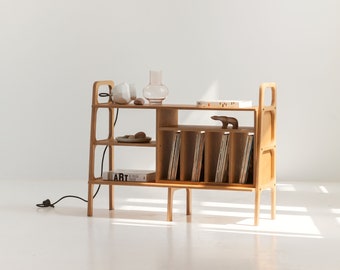 Platenspelerstandaard, modern dressoir uit het midden van de eeuw, TV-standaard, mediaconsole, Scandinavisch dressoir, minimalistisch dressoir