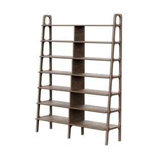 Wide Mid Century Modern Bookcase, Custom Walnut bookcase, Ladder bookshelf, Modular storage, Handmade furniture, Shelving unit image 13