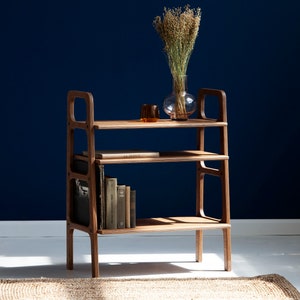 Dark wood bookcase, Mid century modern bookcase, Walnut bookcase, Scandinavian bookcase, Ladder bookshelf, Modular bookshelf