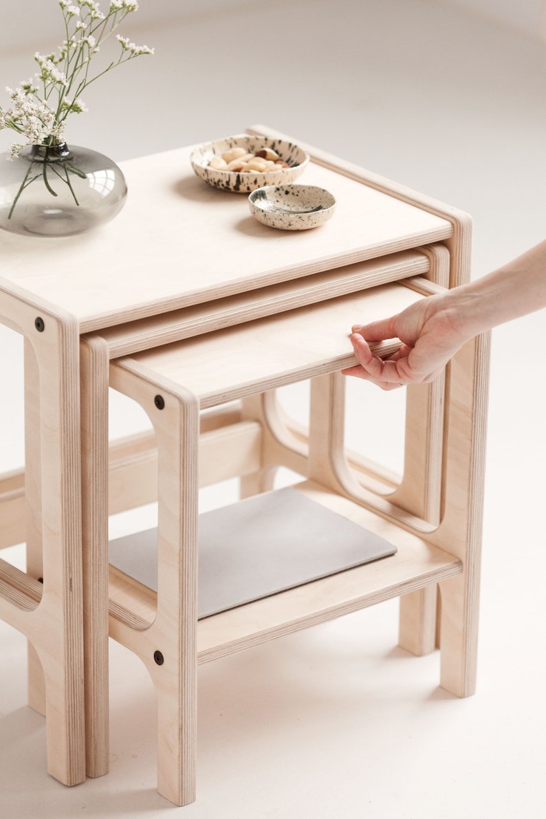 Nesting mid century modern coffee table, wooden coffee table, minimalist side table image 2