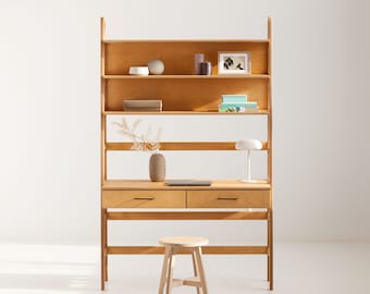 Bureau minimaliste, bureau bibliothèque, table d'ordinateur, bureau scandinave, bureau en bois, bureau moderne du milieu du siècle, meubles faits main