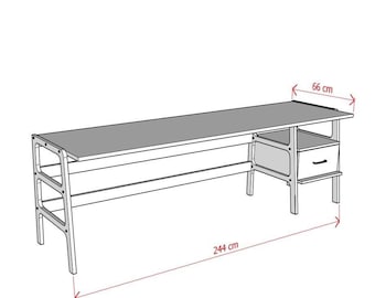 Custom Size wooden Desk: Mid Century Modern Scandinavian Office Desk