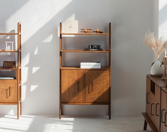 Mid century modern, Home Decor, Scandinavian bookcase, Bookshelf with cabinet, Handmade danish modern bookcase