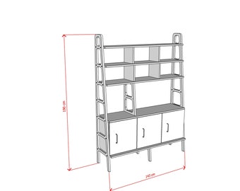 Wall unit, Wall storage, Ladder bookshelf, Mid Century Modern bookcase, Shelving unit, Handmade Bookcase, custom bookcase