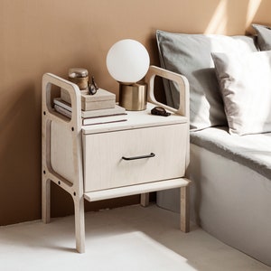 Wooden Nightstand with Drawer, Mid Century Modern Bedside Table 51 cm, Scandinavian Night Table, Handmade Wood Furniture