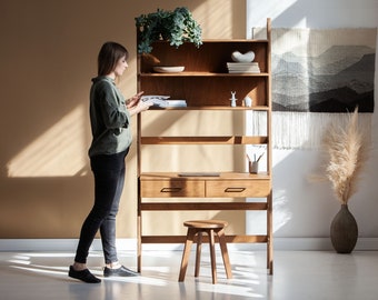 Ready to shipp desk, Bookcase desk, Mid century modern desk, Wooden desk, Wood desk, midcentury home