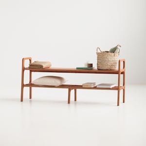 Handmade Baltic Birch Entryway Bench: Mid-Century Modern Shoe Storage