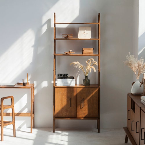 Mid Century Modern Ladder Bookshelf Modular Wall Shelving Etsy