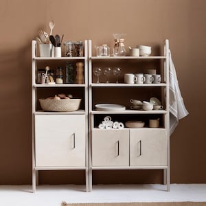 Modular wall shelving, Mid century modern kitchen organization, Kitchen storage cabinet, Mid century modern furniture, Midcentury home