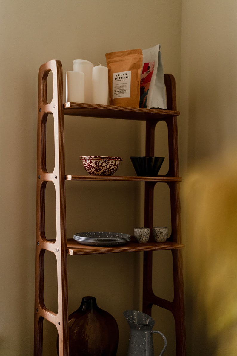 Minimalist bookcase, Mid century modern furniture, Mid Century Modern Bookcase, Bookcase wood, Bookcase ladder, Bookshelf,Scandinavian decor image 5