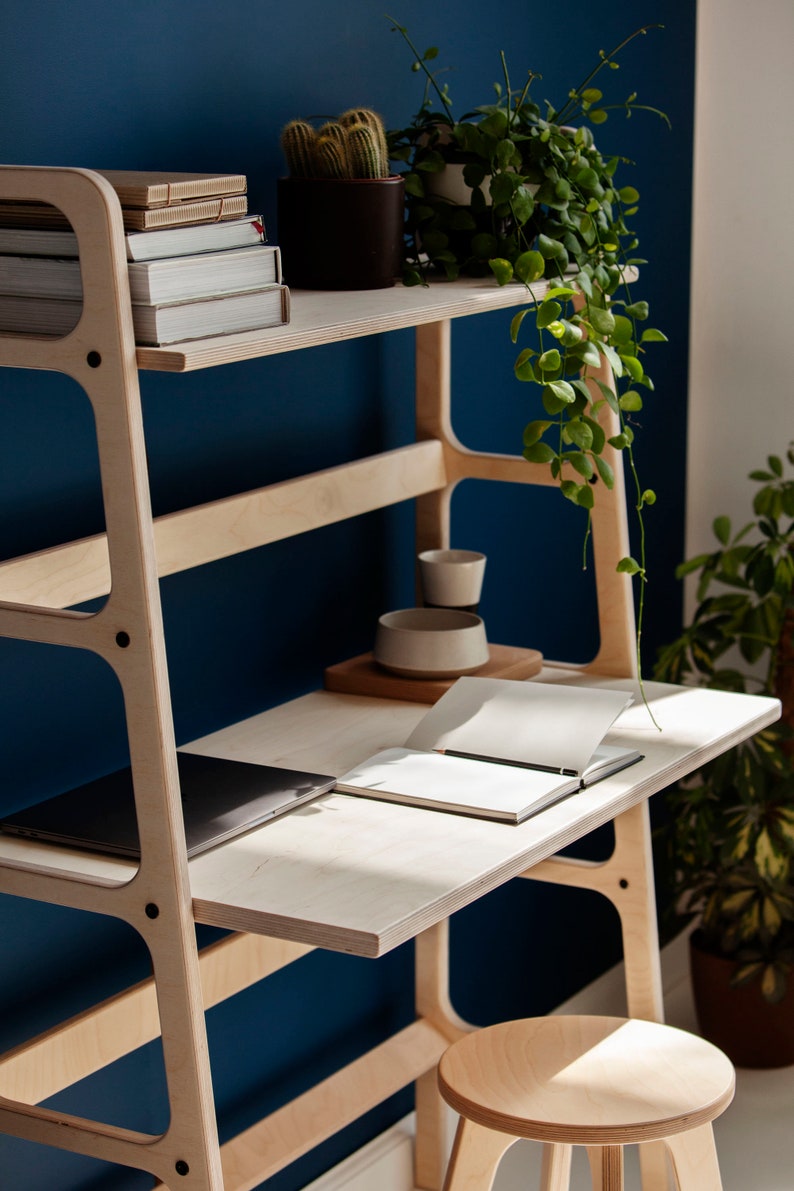 Tall Bookcase Desk Scandinavian Computer Desk Wood Desk Etsy