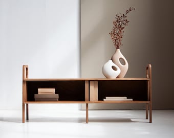 Mueble de TV de nogal de mediados de siglo: consola multimedia de madera maciza hecha a mano