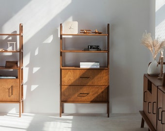 Mid Century Bookcase with drawers, Scandinavian bookcase, Bookshelf with drawers, Minimalist Bookcase, Handmade furniture